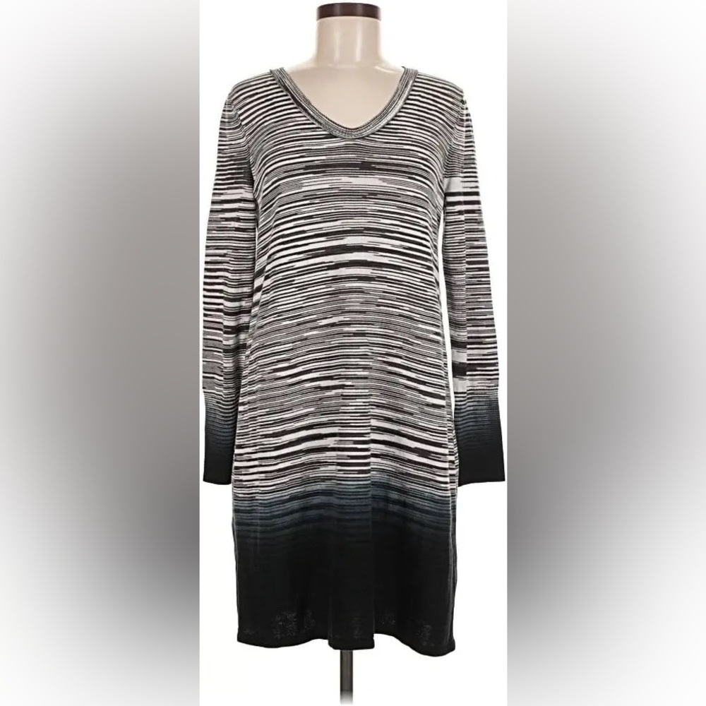 NIC+ZOE Black and White Striped Midi Dress size S NWT